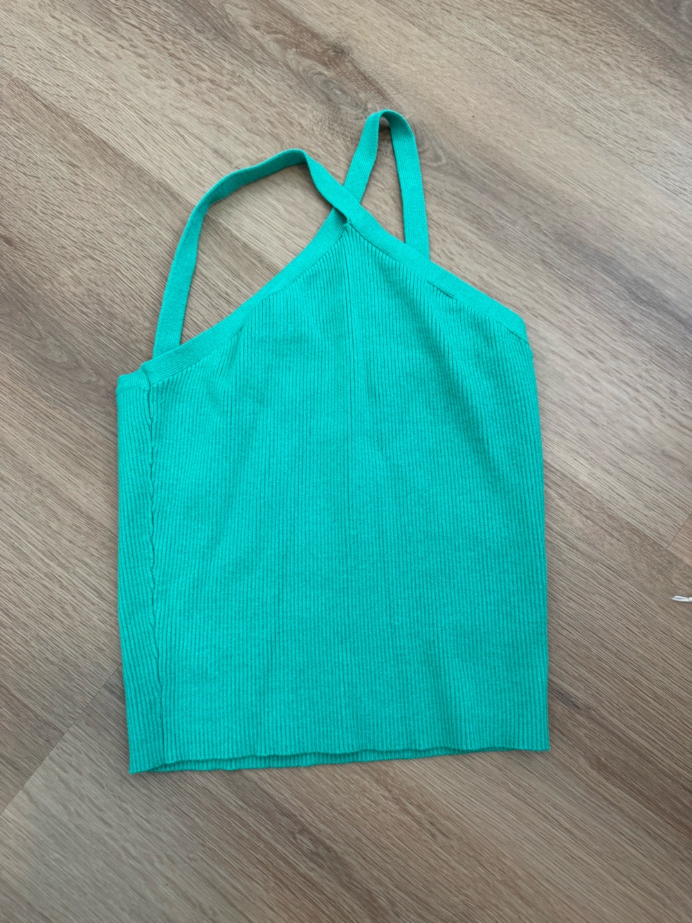 Green Ribbed Asymmetric Strappy Tank Top - Women